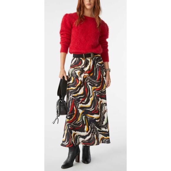 Ba&sh Pom Multicolor Tiger Print Bias Cut Satin Maxi Skirt XS 34 US 2 - Picture 1 of 10